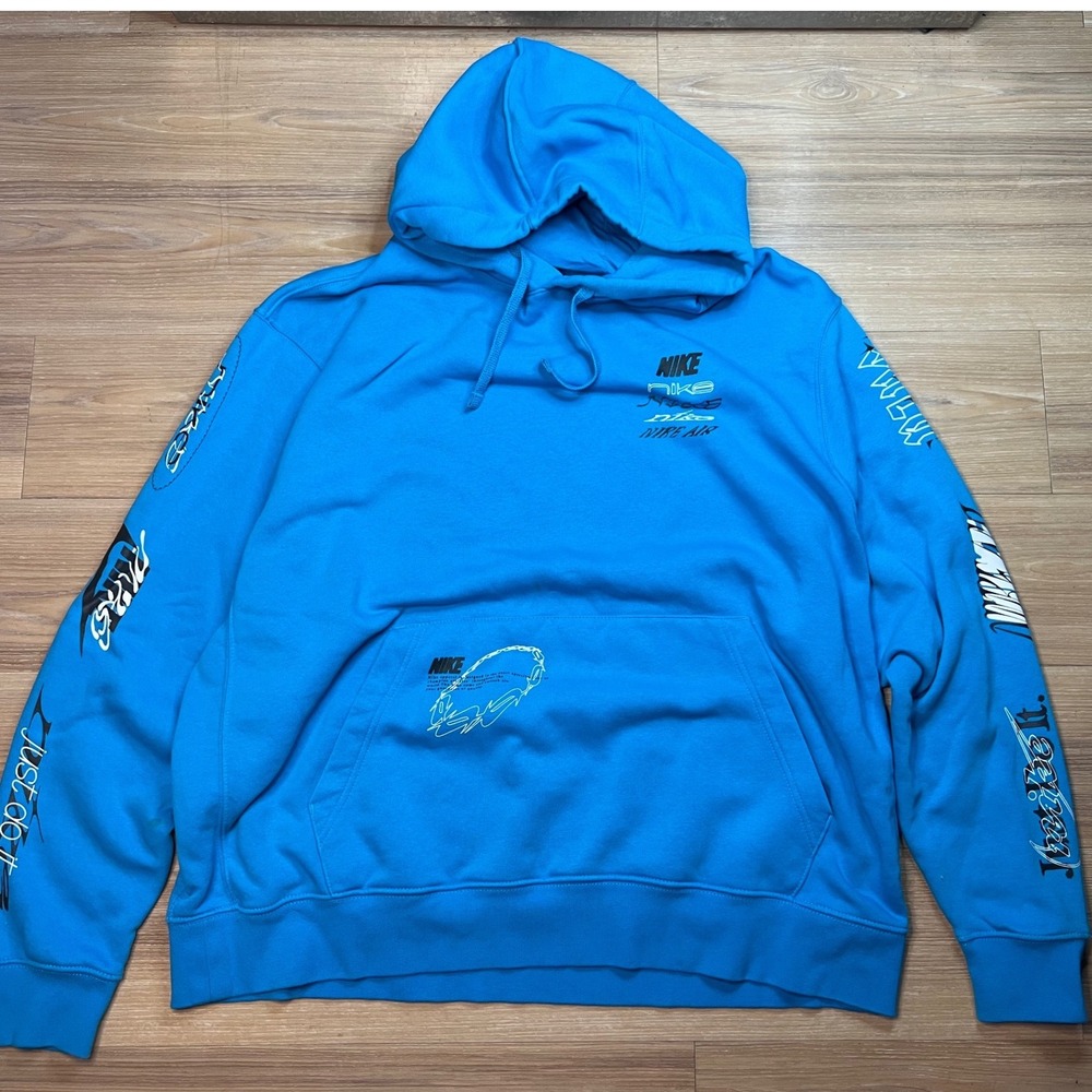 Nike Mens Hoodie Multi Logo Graphic Print Blue XXL